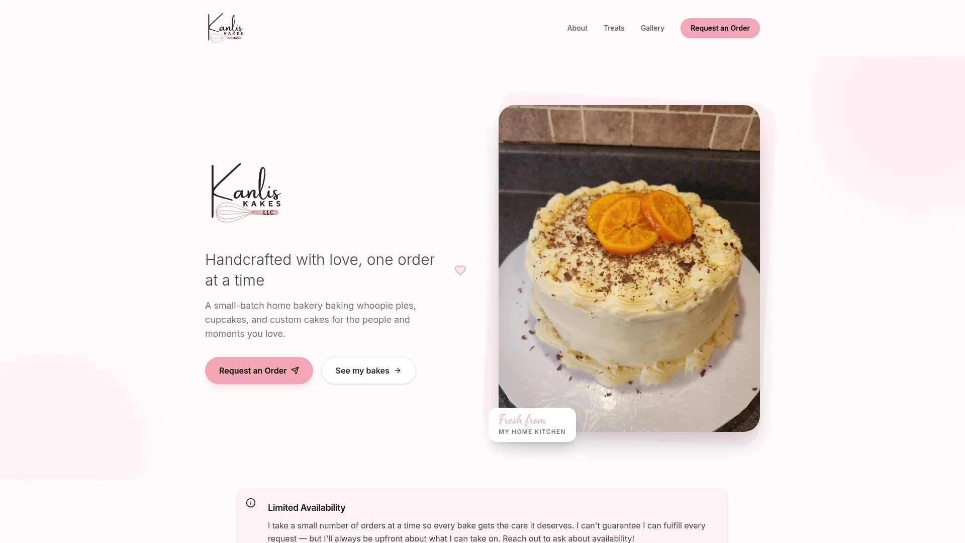Kanlis Kakes LLC website homepage designed and built by Cipher Creek